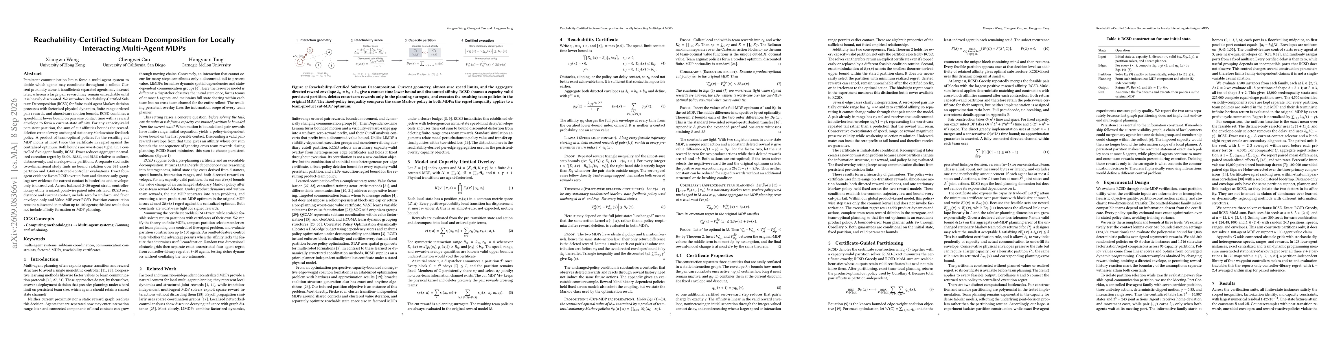 Thumbnail for Reachability-Certified Subteam Decomposition for Locally Interacting Multi-Agent MDPs