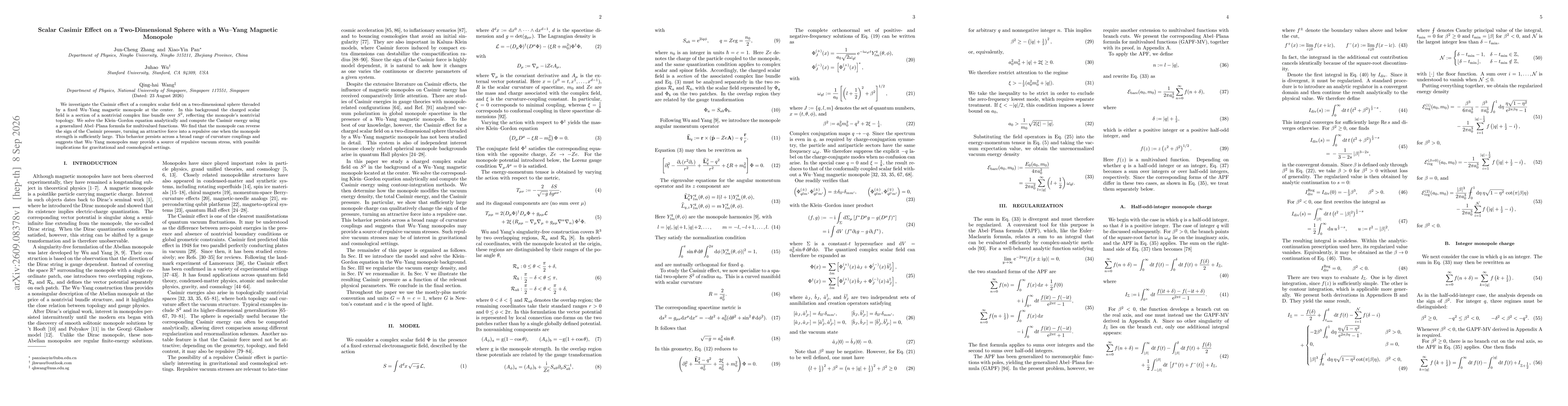 Thumbnail for Scalar Casimir Effect on a Two-Dimensional Sphere with a Wu--Yang Magnetic Monopole