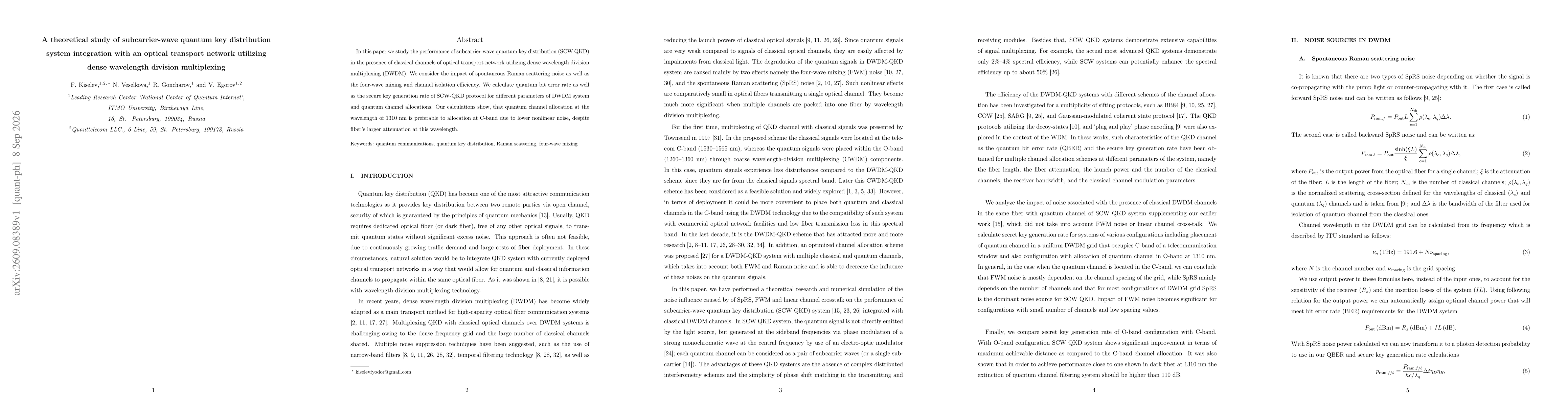 Thumbnail for A theoretical study of subcarrier-wave quantum key distribution system integration with an optical transport network utilizing dense wavelength division multiplexing