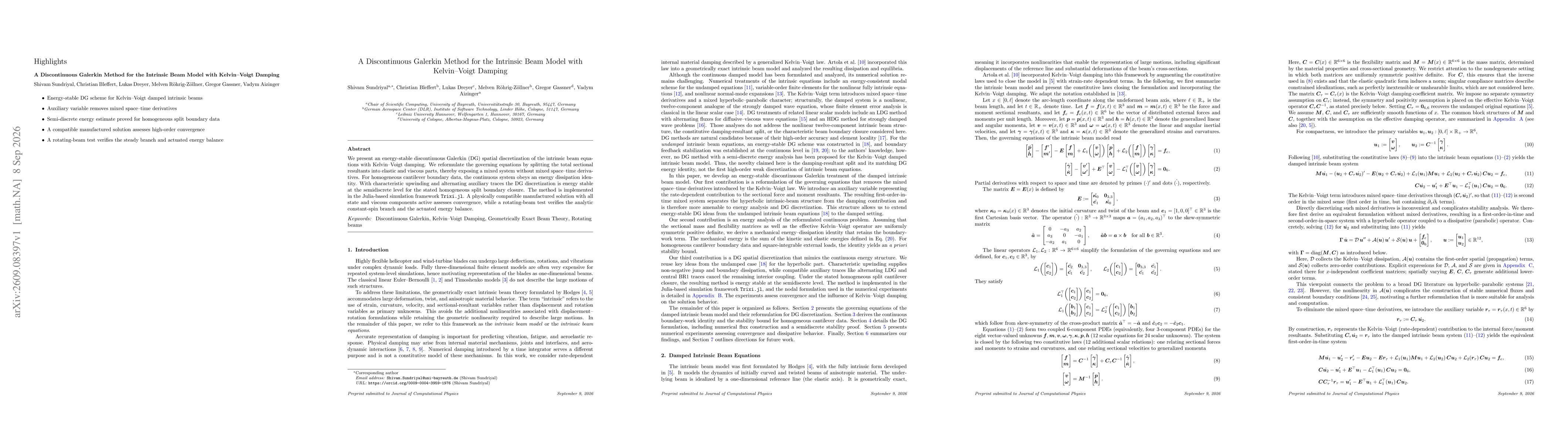 Thumbnail for A Discontinuous Galerkin Method for the Intrinsic Beam Model with Kelvin-Voigt Damping