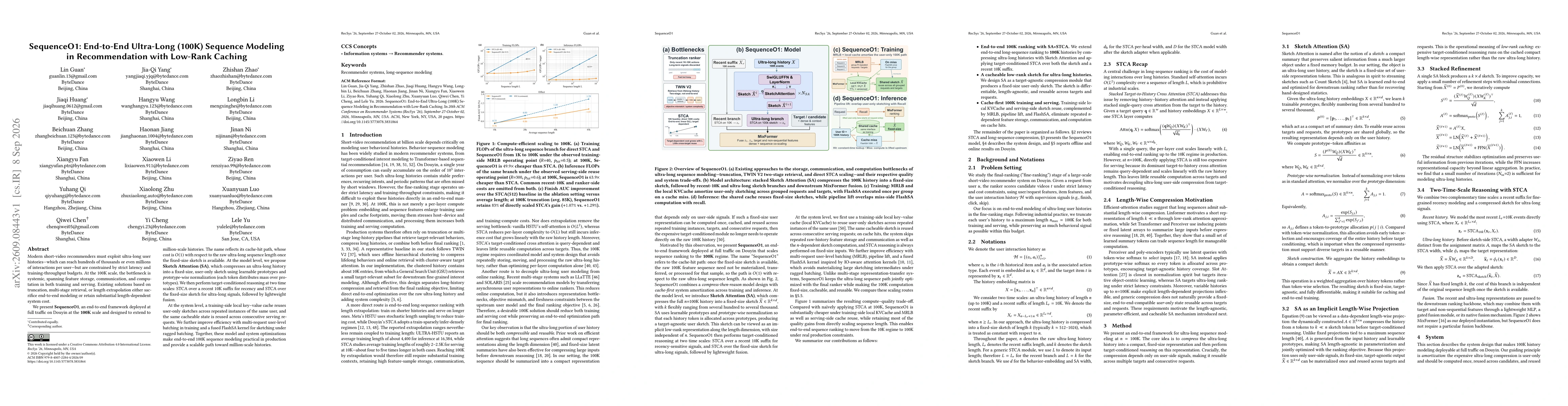 Thumbnail for SequenceO1: End-to-End Ultra-Long (100K) Sequence Modeling in Recommendation with Low-Rank Caching