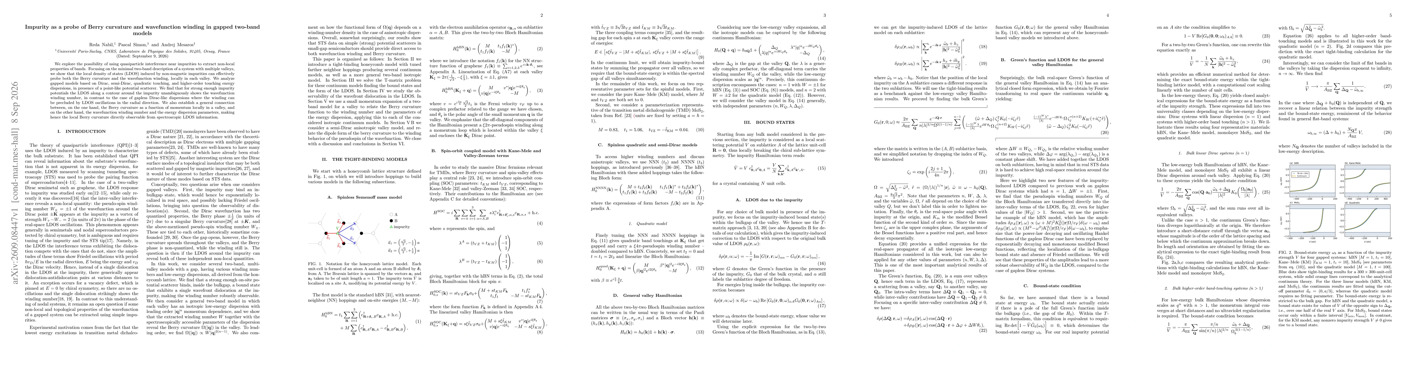 Thumbnail for Impurity as a probe of Berry curvature and wavefunction winding in gapped two-band models
