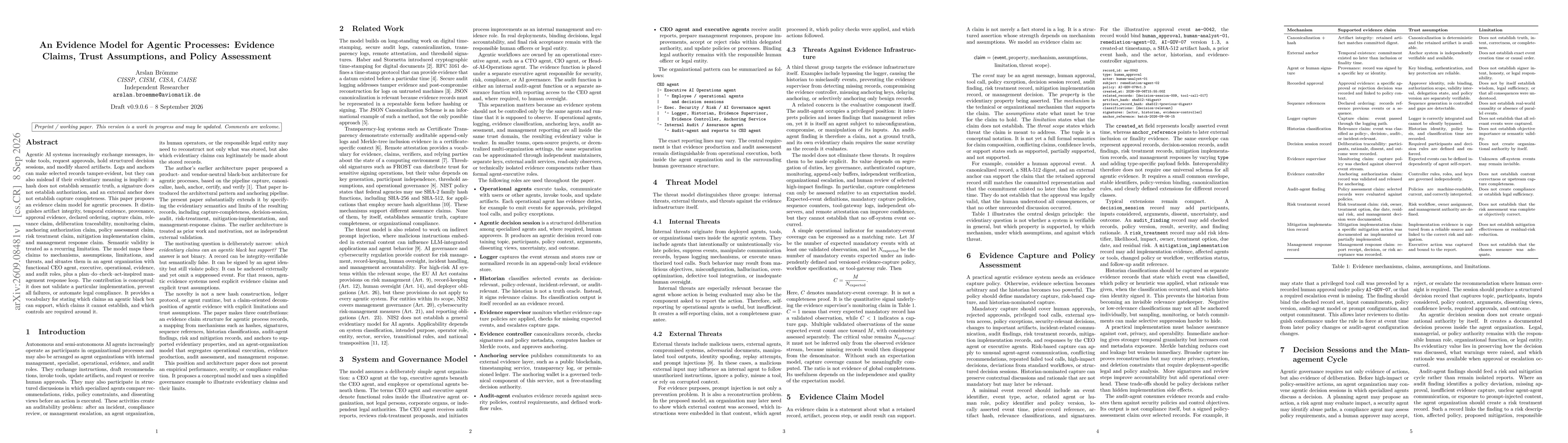 Thumbnail for An Evidence Model for Agentic Processes: Evidence Claims, Trust Assumptions, and Policy Assessment