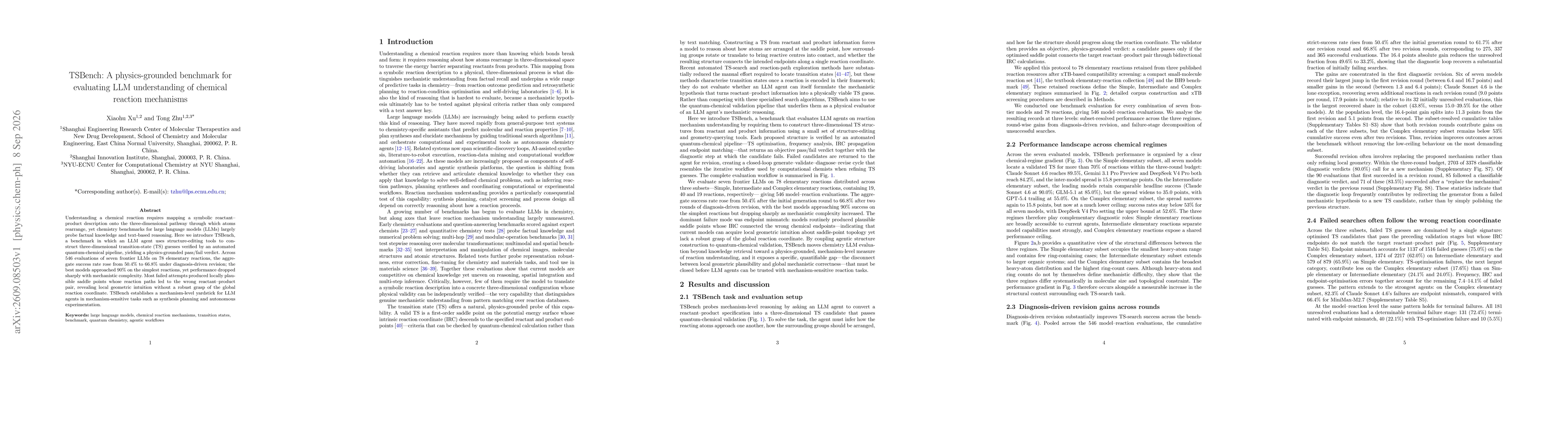 Thumbnail for TSBench: A physics-grounded benchmark for evaluating LLM understanding of chemical reaction mechanisms
