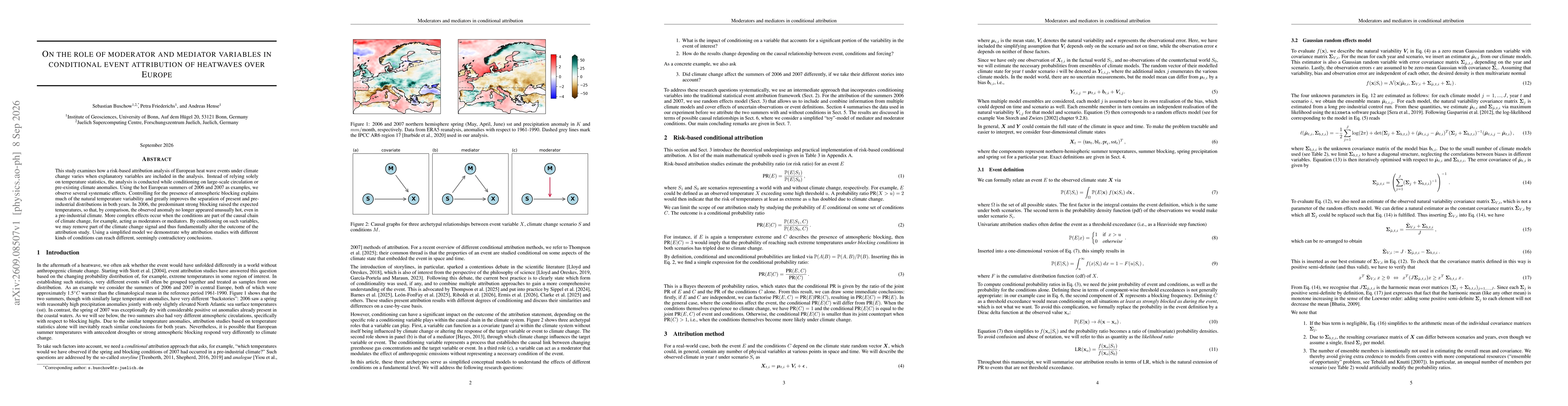 Thumbnail for On the role of moderator and mediator variables in conditional event attribution of heatwaves over Europe