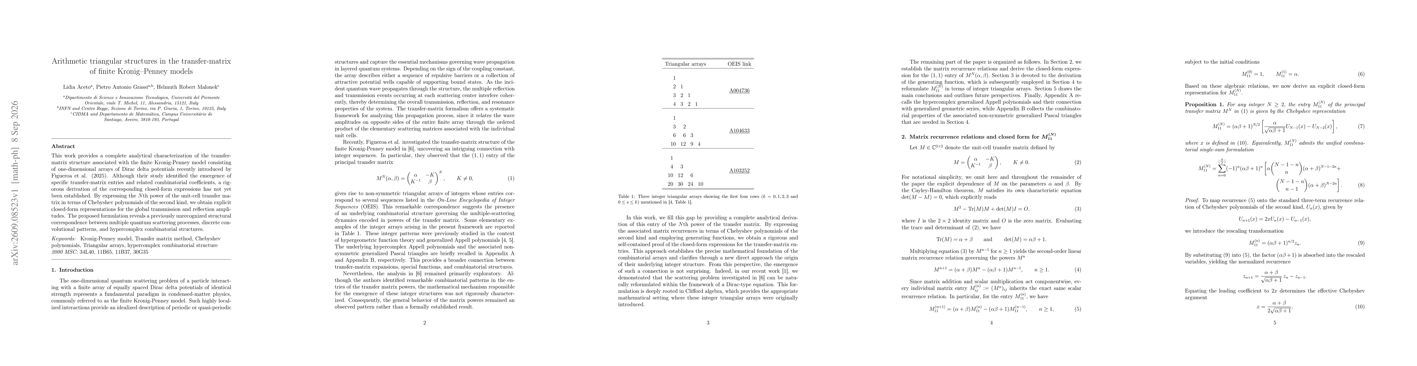Thumbnail for Arithmetic triangular structures in the transfer-matrix of finite Kronig-Penney models
