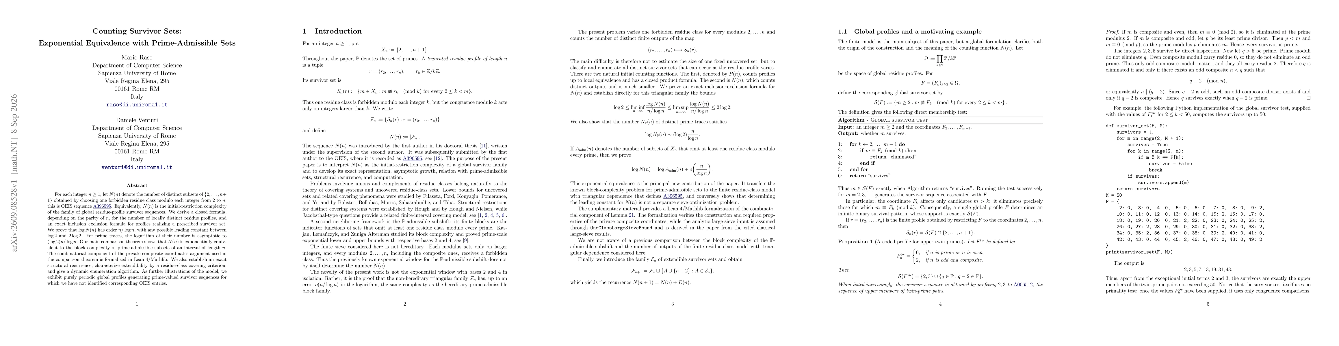Thumbnail for Counting Survivor Sets: Exponential Equivalence with Prime-Admissible Sets