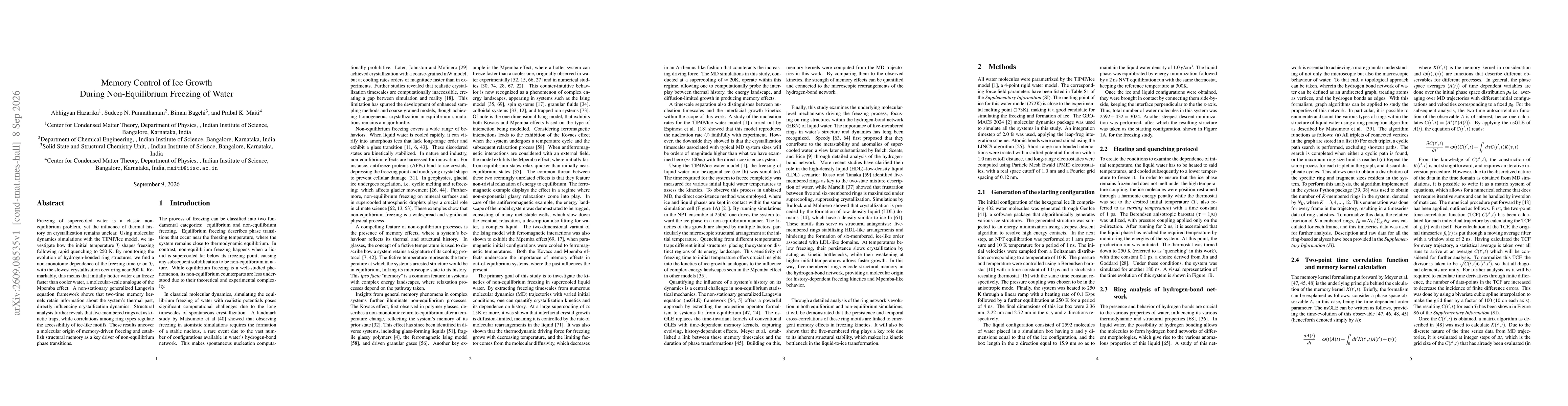Thumbnail for Memory Control of Ice Growth During Non-Equilibrium Freezing of Water