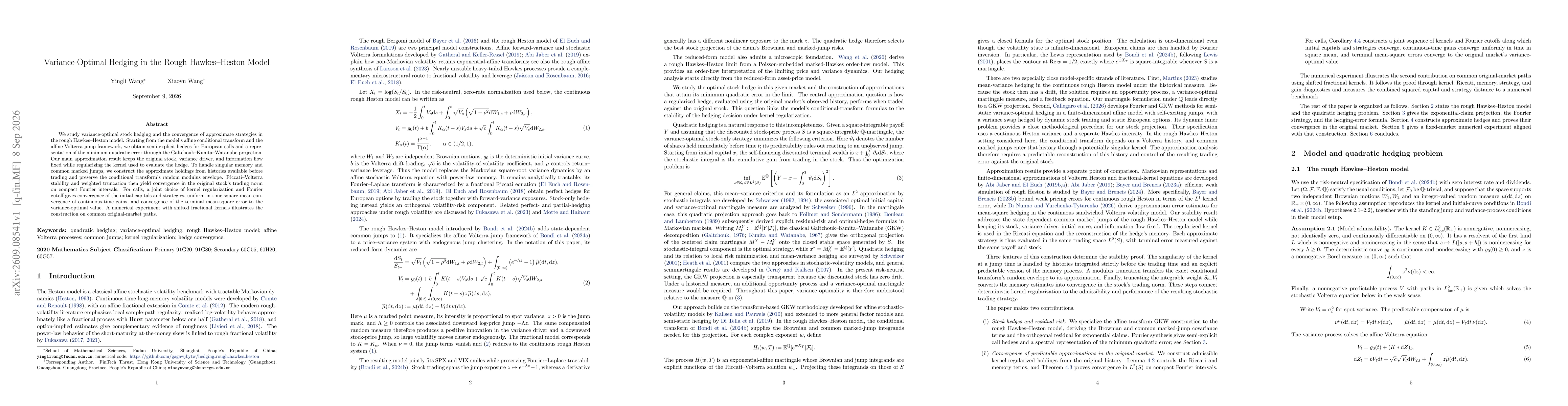 Thumbnail for Variance-Optimal Hedging in the Rough Hawkes--Heston Model