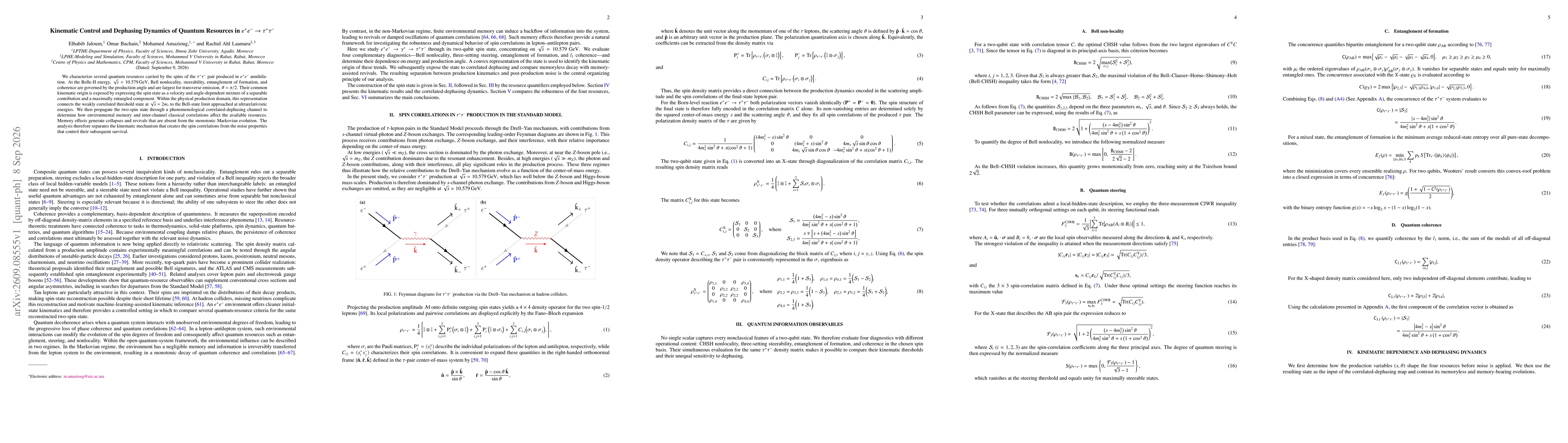 Thumbnail for Kinematic Control and Dephasing Dynamics of Quantum Resources in $e^{+}e^{-}\toτ^{+}τ^{-}$