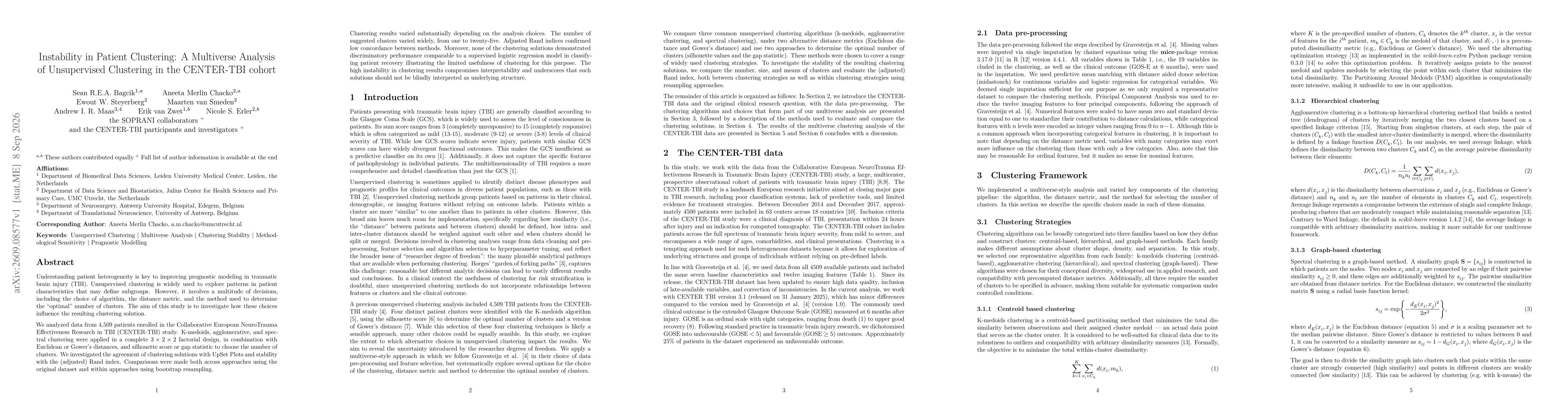 Thumbnail for Instability in Patient Clustering: A Multiverse Analysis of Unsupervised Clustering in the CENTER-TBI cohort
