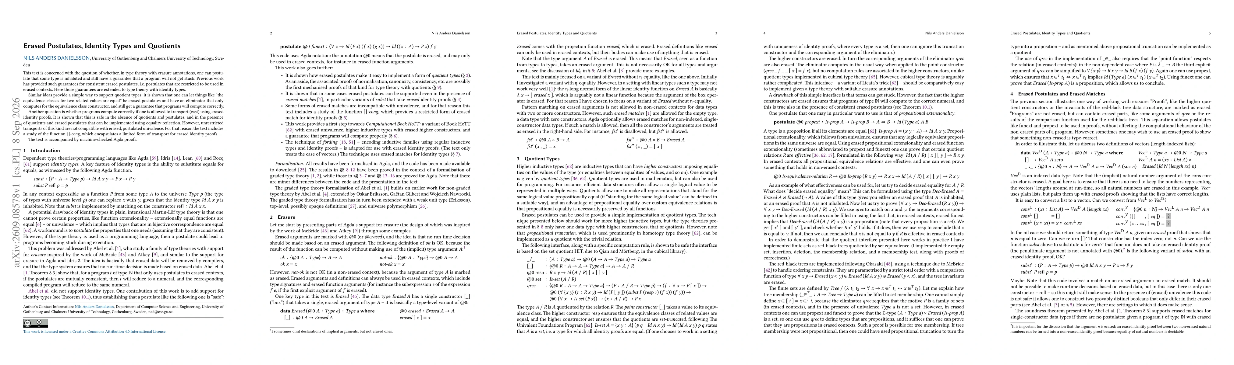 Thumbnail for Erased Postulates, Identity Types and Quotients