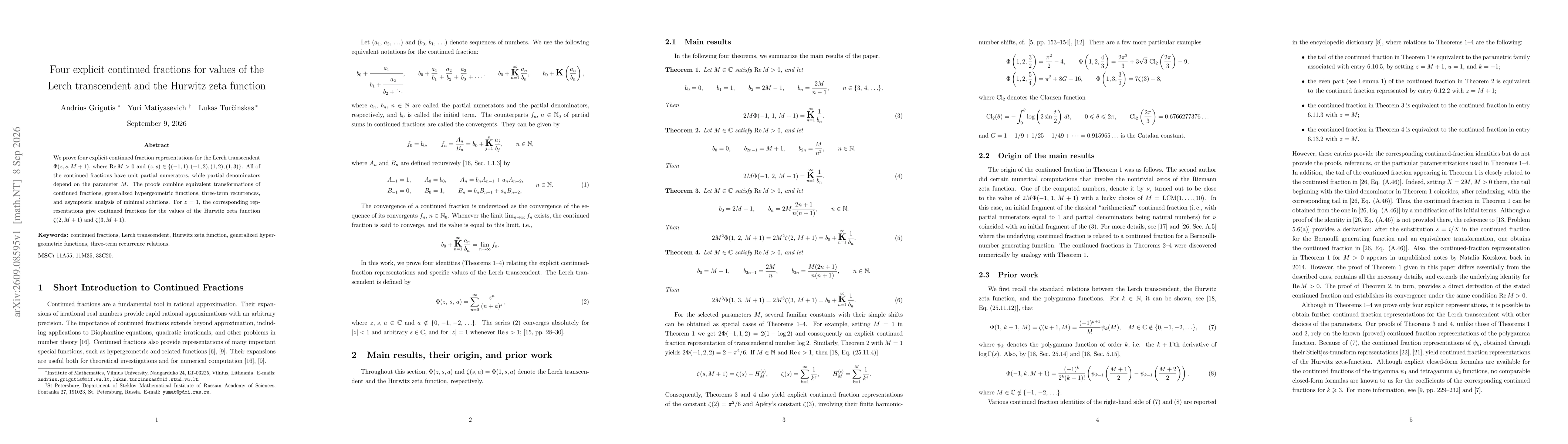 Thumbnail for Four explicit continued fractions for values of the Lerch transcendent and the Hurwitz zeta function