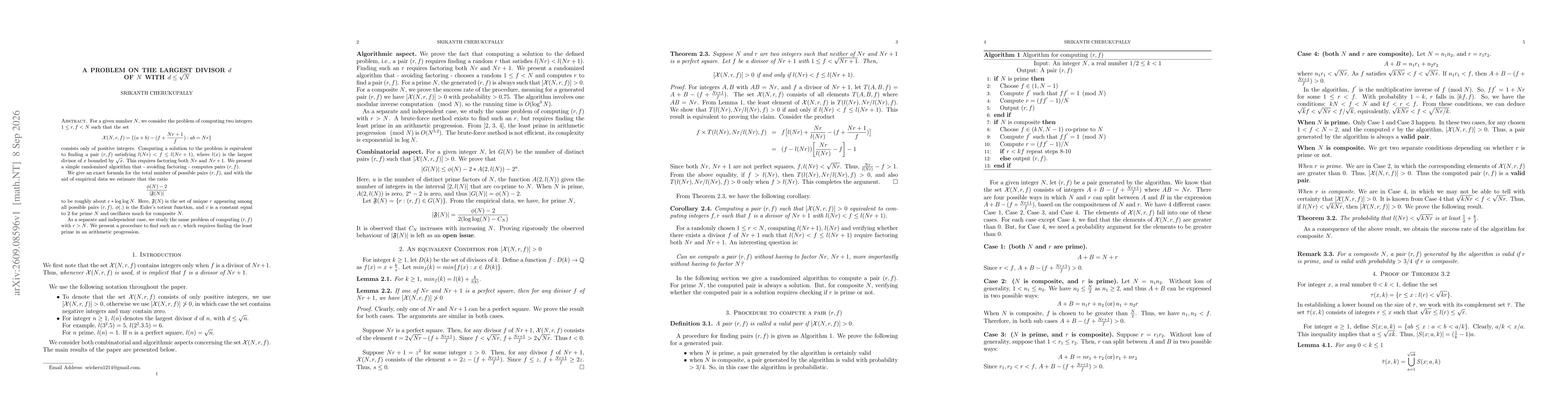 Thumbnail for A Problem on the largest divisor $d$ of $N$ with $d\leq \sqrt{N}$