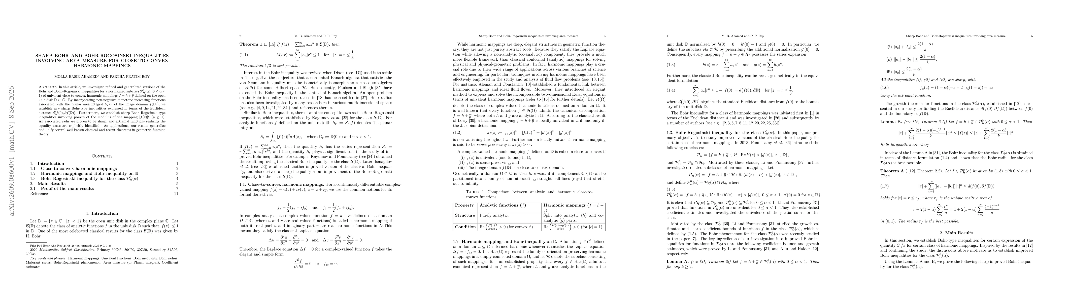 Thumbnail for Sharp Bohr and Bohr-Rogosinski inequalities involving area measure for close-to-convex harmonic mappings