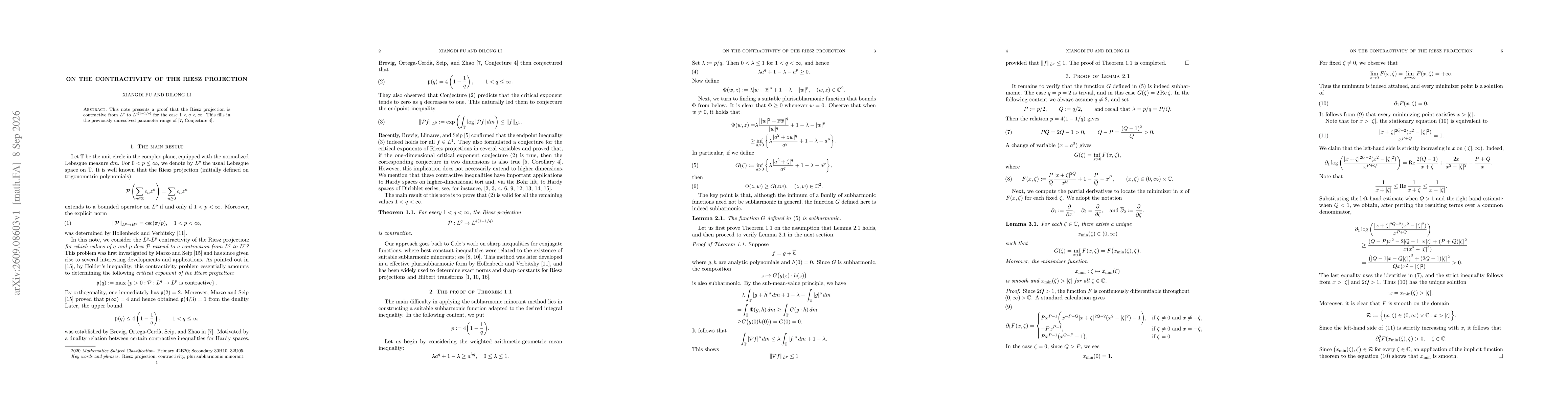 Thumbnail for On the contractivity of the Riesz projection