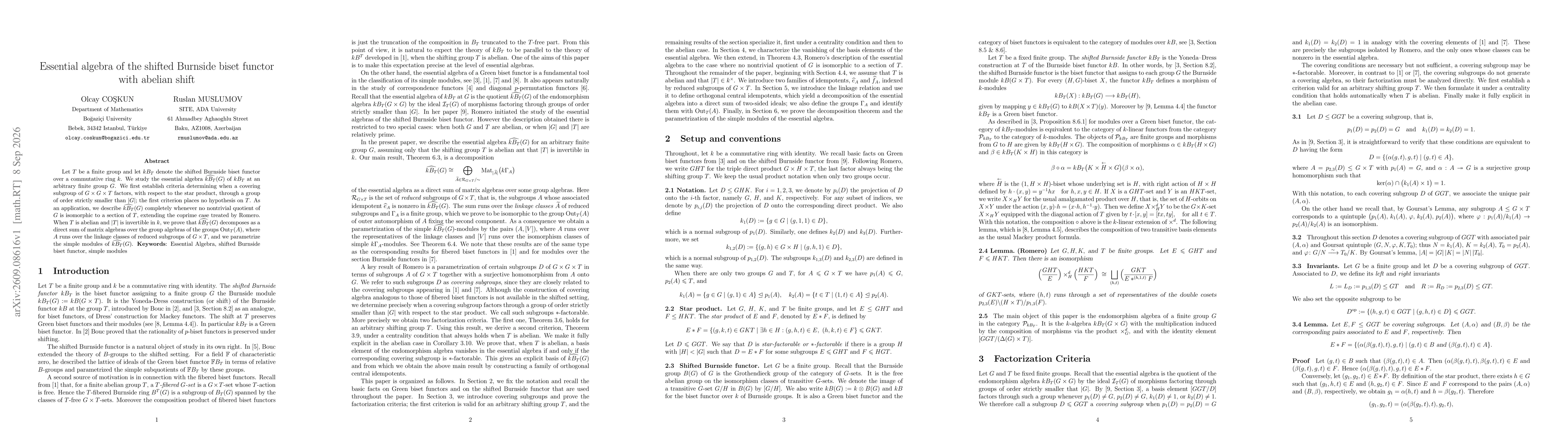 Thumbnail for Essential algebra of the shifted Burnside biset functor with abelian shift
