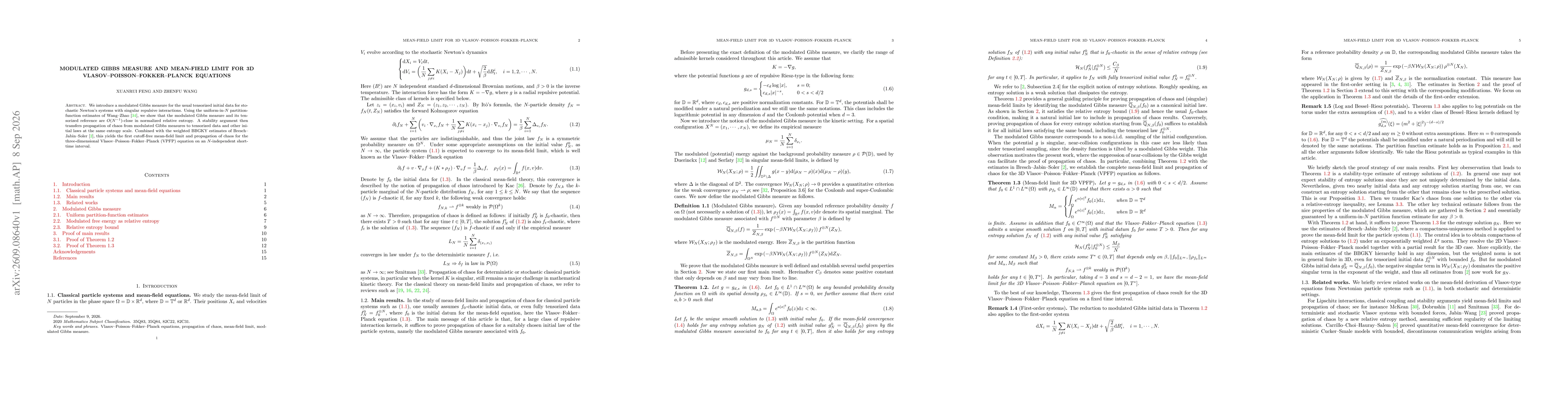 Thumbnail for Modulated Gibbs Measure and Mean-Field Limit for 3D Vlasov--Poisson--Fokker--Planck Equations