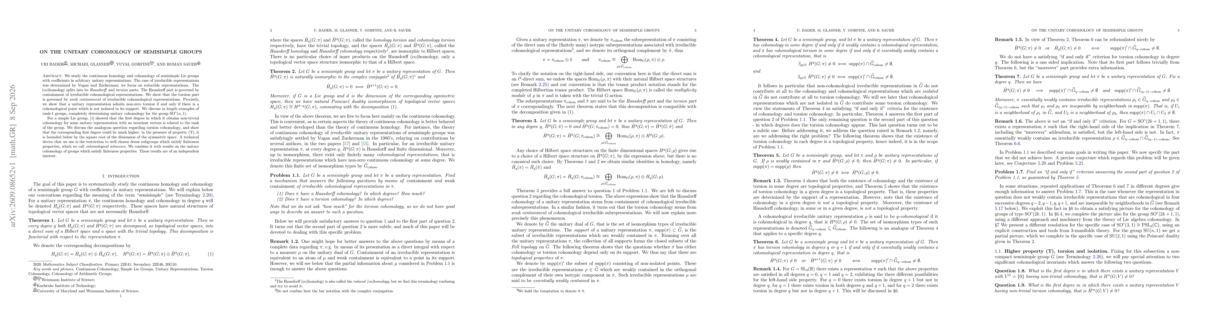 Thumbnail for On the unitary cohomology of semisimple groups