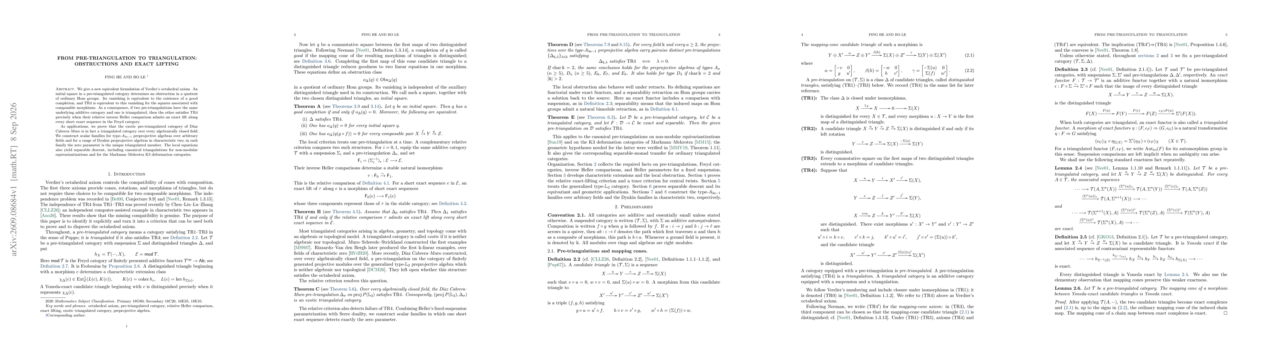 Thumbnail for From Pre-triangulation to Triangulation: Obstructions and Exact Lifting