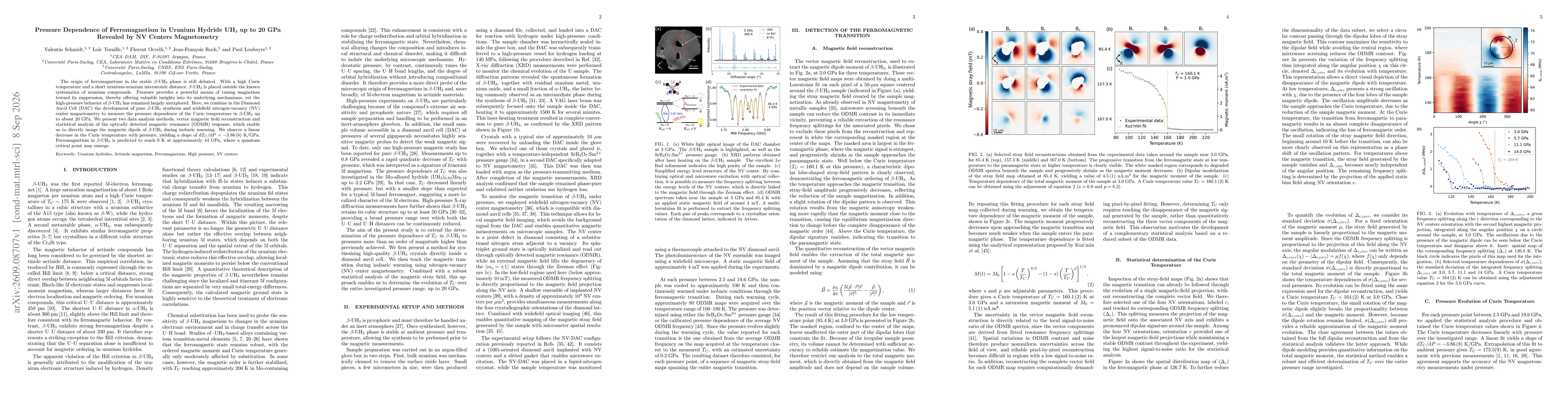 Thumbnail for Pressure Dependence of Ferromagnetism in Uranium Hydride UH$_3$ up to 20 GPa Revealed by NV Centers Magnetometry