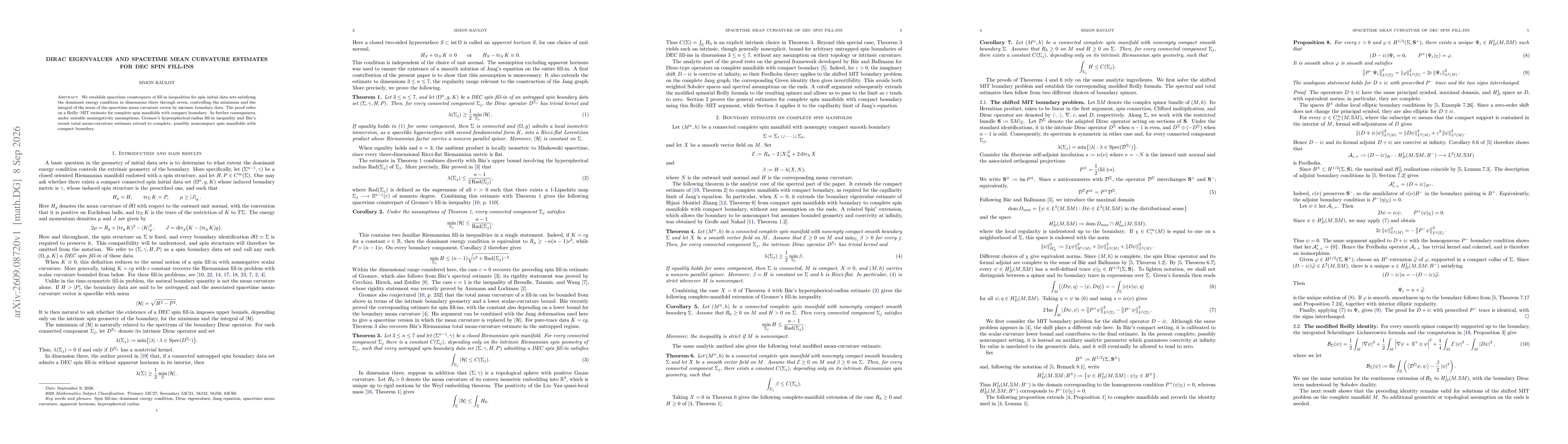 Thumbnail for Dirac eigenvalues and spacetime mean curvature estimates for DEC spin fill-ins