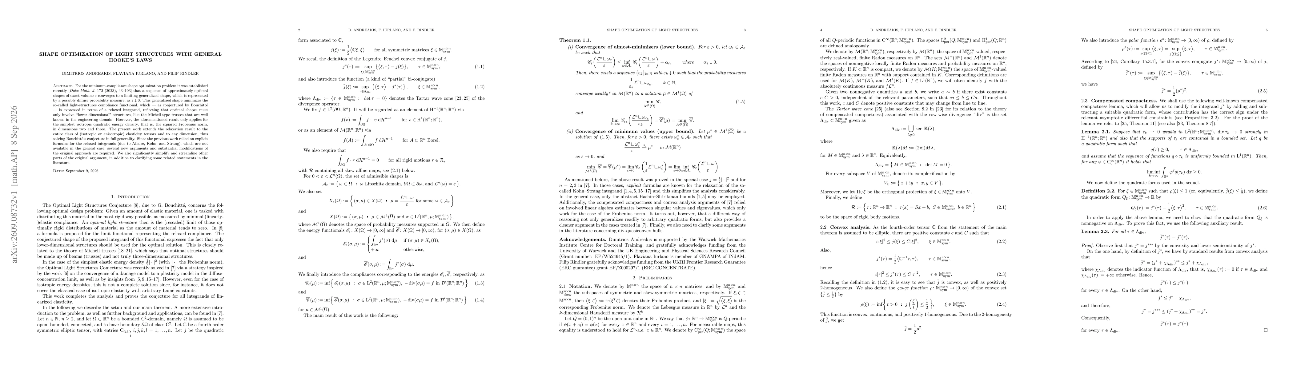 Thumbnail for Shape optimization of light structures with general Hooke's laws