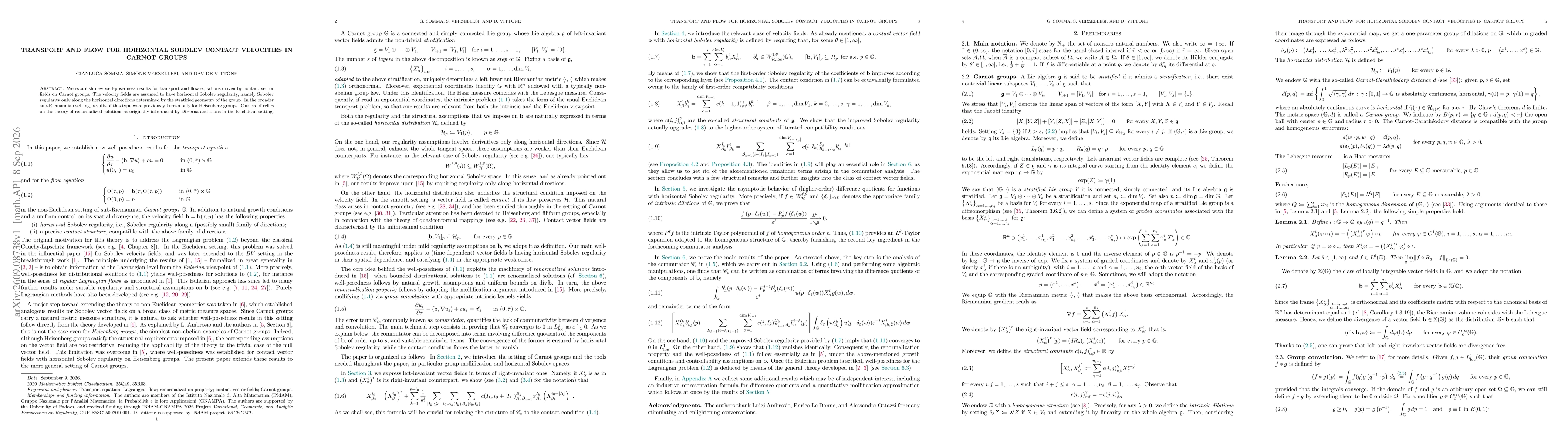 Thumbnail for Transport and flow for horizontal Sobolev contact velocities in Carnot groups