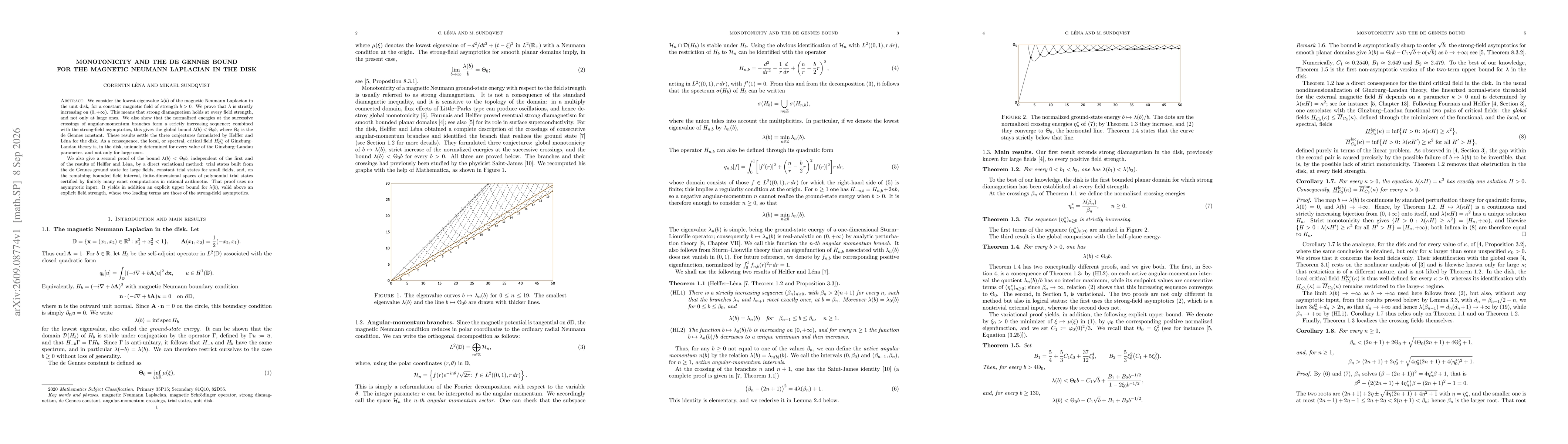 Thumbnail for Monotonicity and the de Gennes bound for the magnetic Neumann Laplacian in the disk