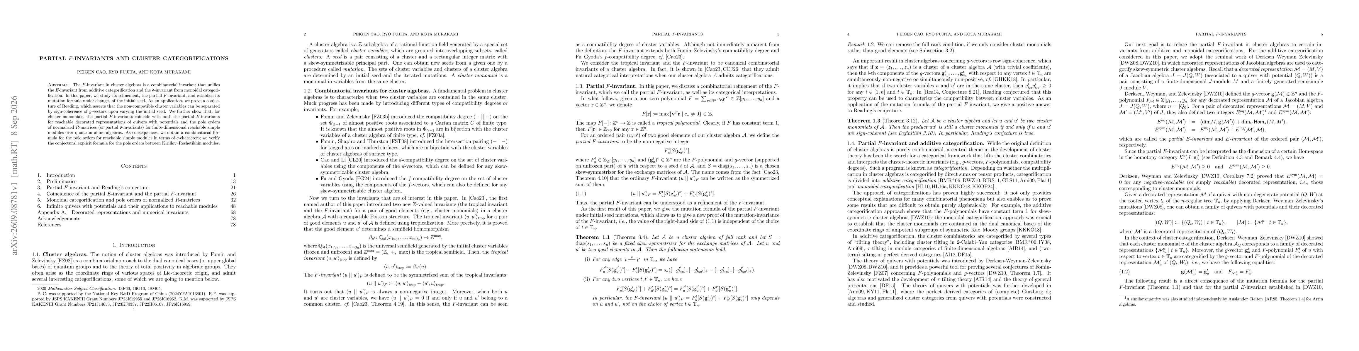 Thumbnail for Partial $F$-invariants and cluster categorifications