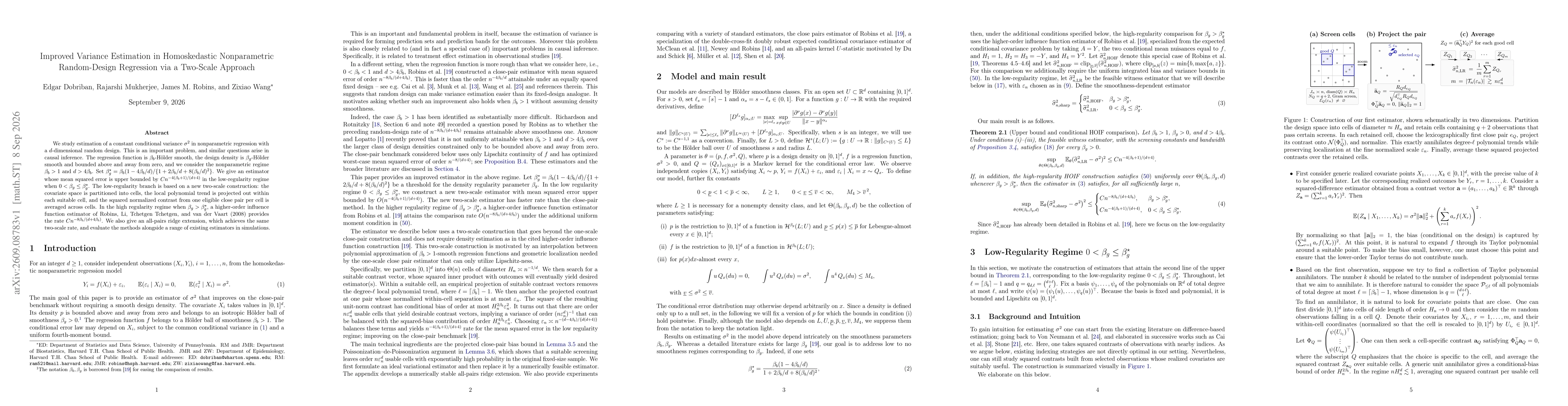Thumbnail for Improved Variance Estimation in Homoskedastic Nonparametric Random-Design Regression via a Two-Scale Approach
