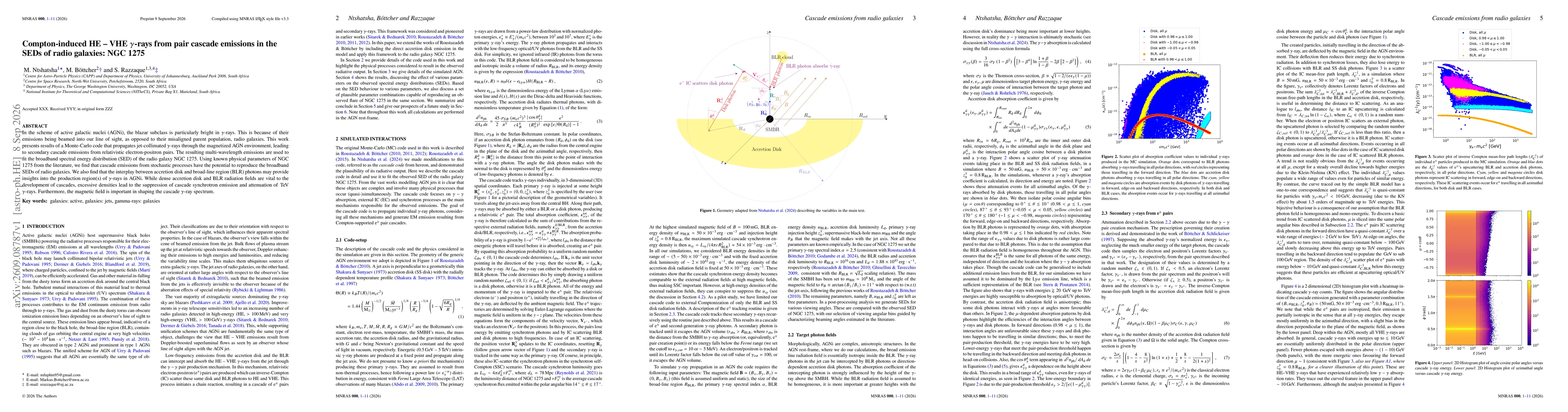 Thumbnail for Compton-induced HE -- VHE $γ$-rays from pair cascade emissions in the SEDs of radio galaxies: NGC 1275