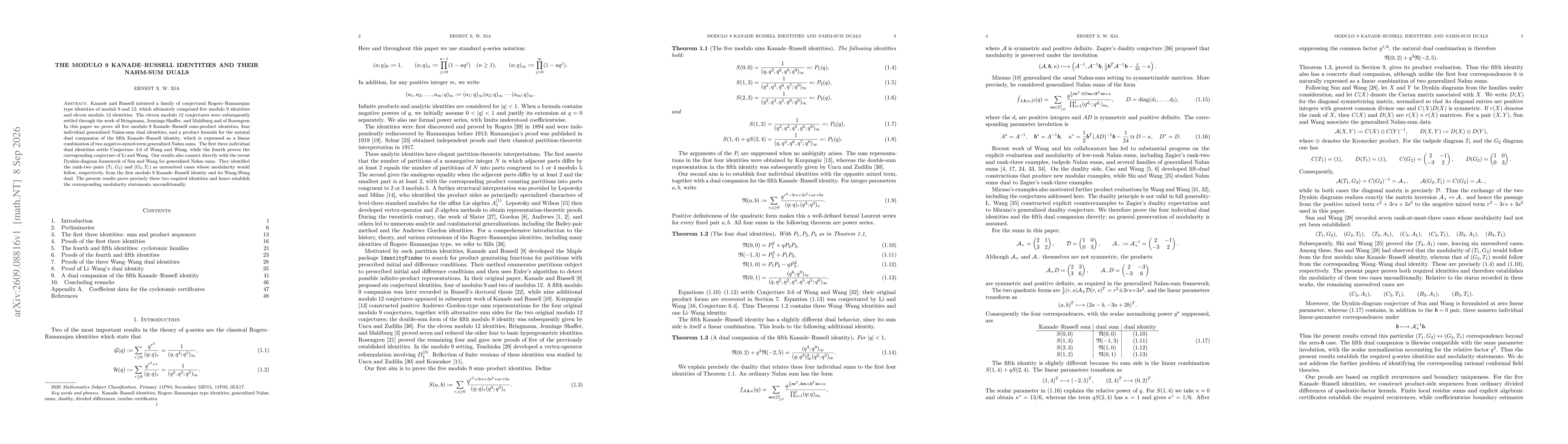 Thumbnail for The modulo 9 Kanade--Russell identities and their Nahm-sum duals