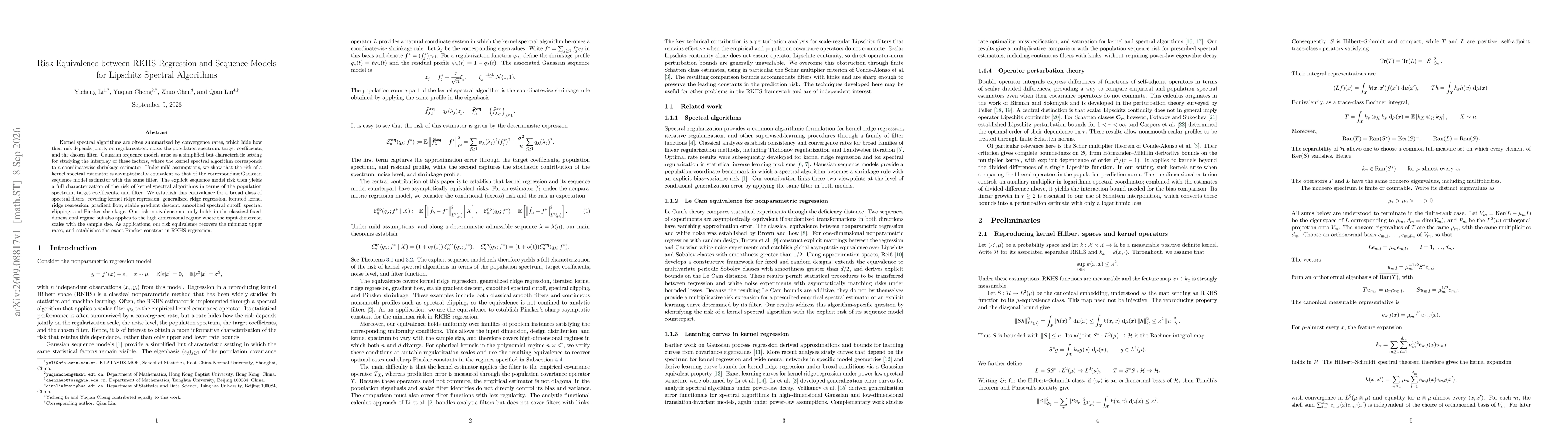 Thumbnail for Risk Equivalence between RKHS Regression and Sequence Models for Lipschitz Spectral Algorithms