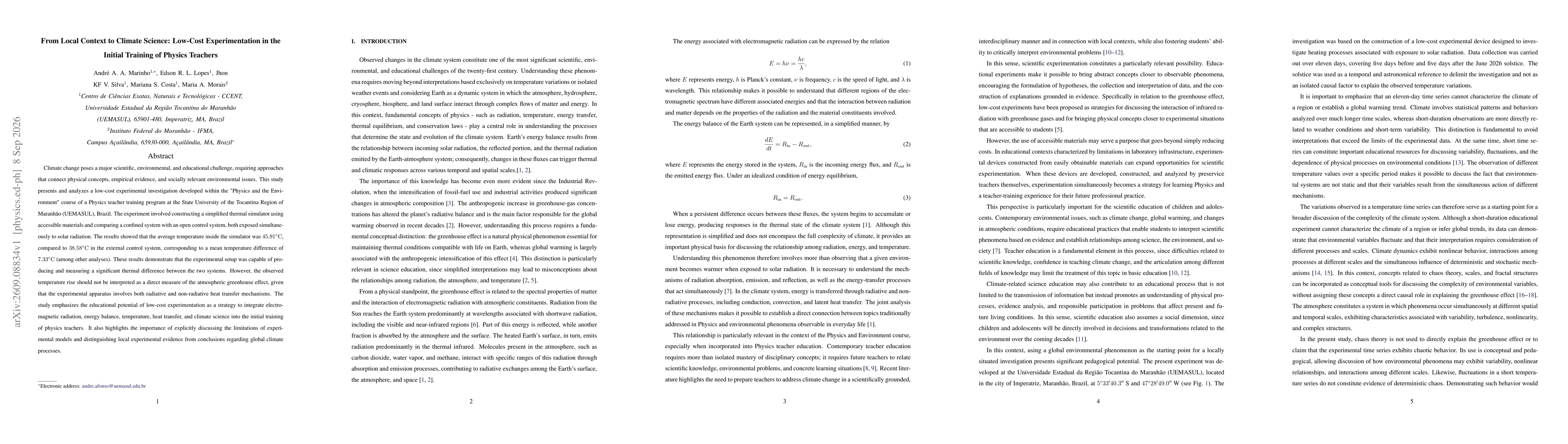 Thumbnail for From Local Context to Climate Science: Low-Cost Experimentation in the Initial Training of Physics Teachers