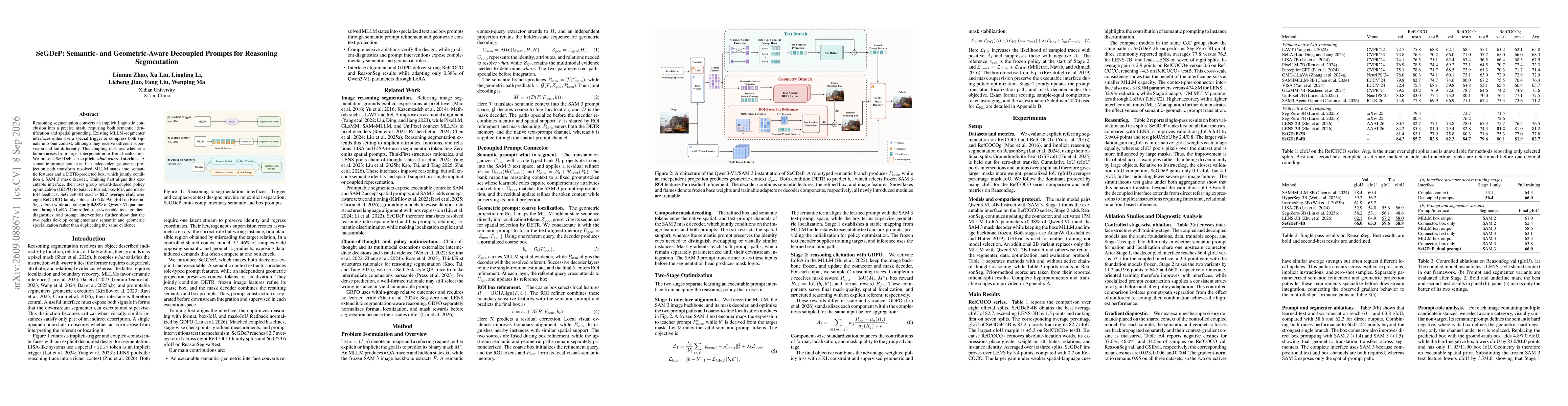 Thumbnail for SeGDeP: Semantic- and Geometric-Aware Decoupled Prompts for Reasoning Segmentation