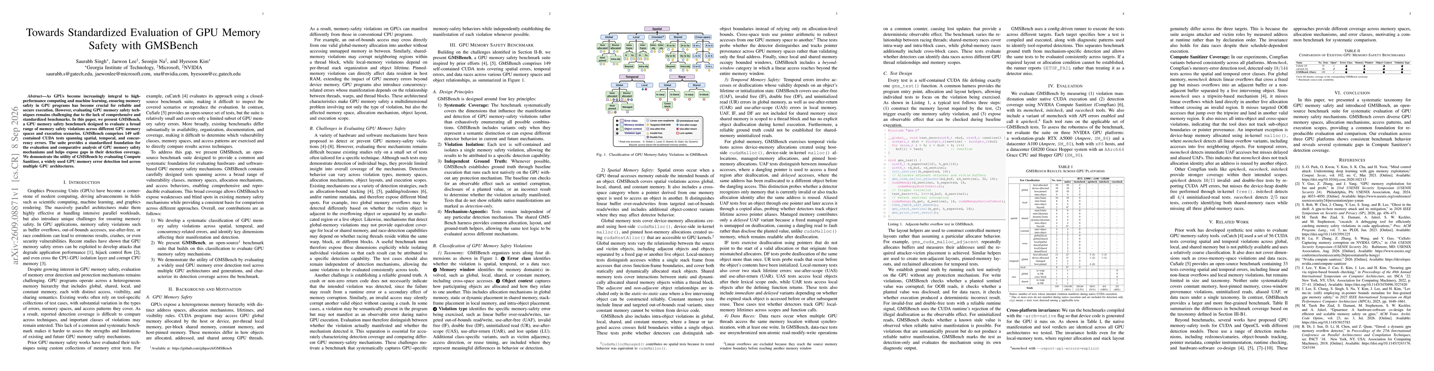 Thumbnail for Towards Standardized Evaluation of GPU Memory Safety with GMSBench