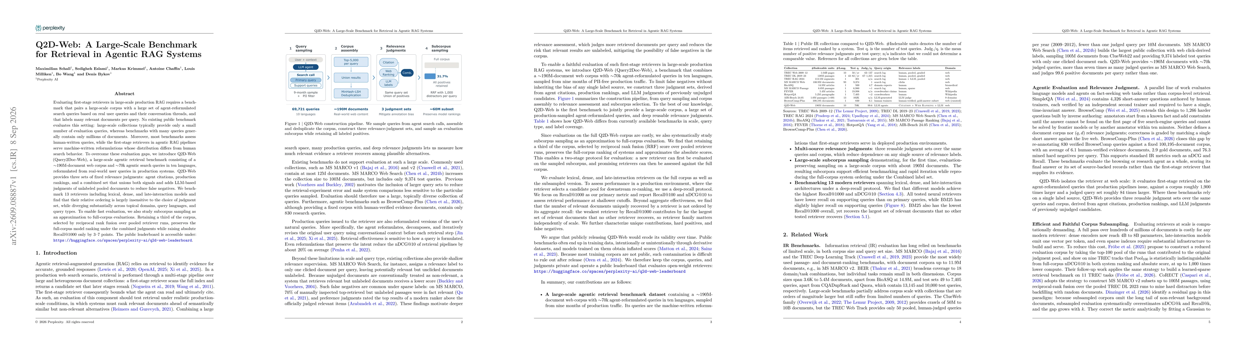 Thumbnail for Q2D-Web: A Large-Scale Benchmark for Retrieval in Agentic RAG Systems