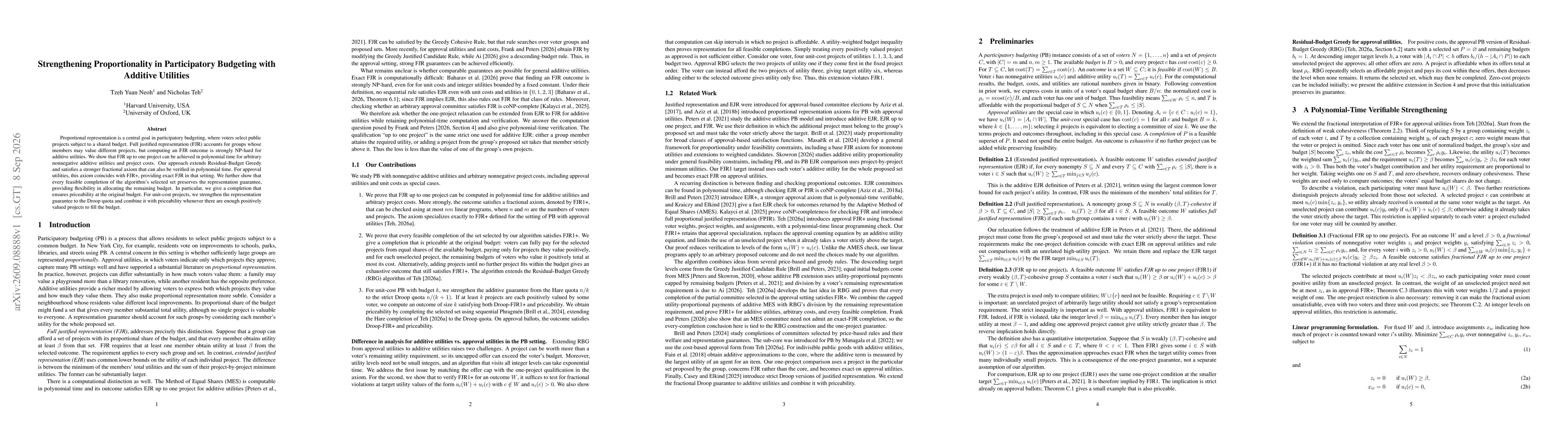 Thumbnail for Strengthening Proportionality in Participatory Budgeting with Additive Utilities