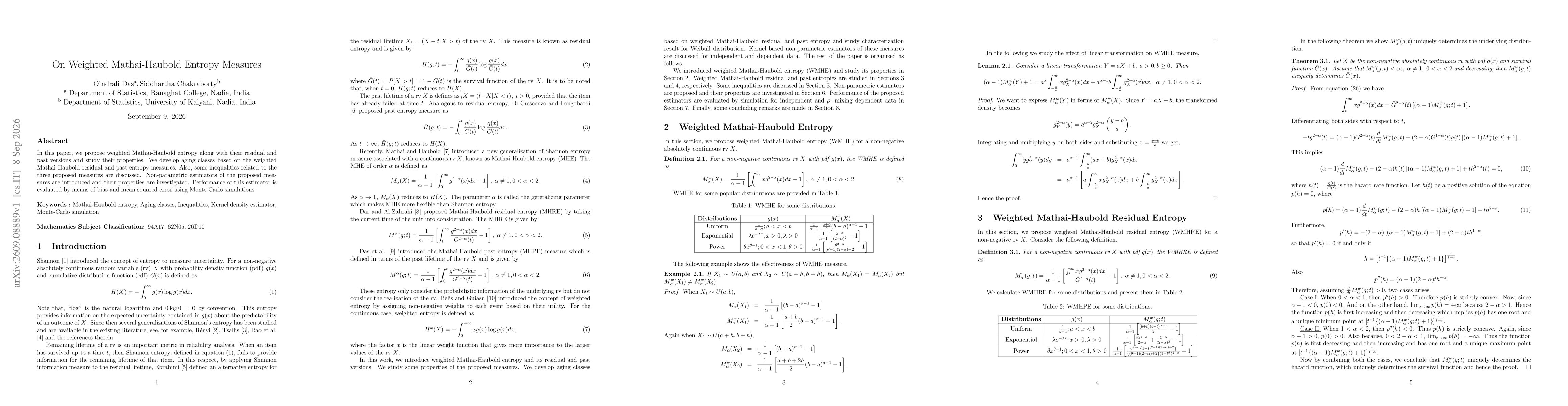 Thumbnail for On Weighted Mathai-Haubold Entropy Measures