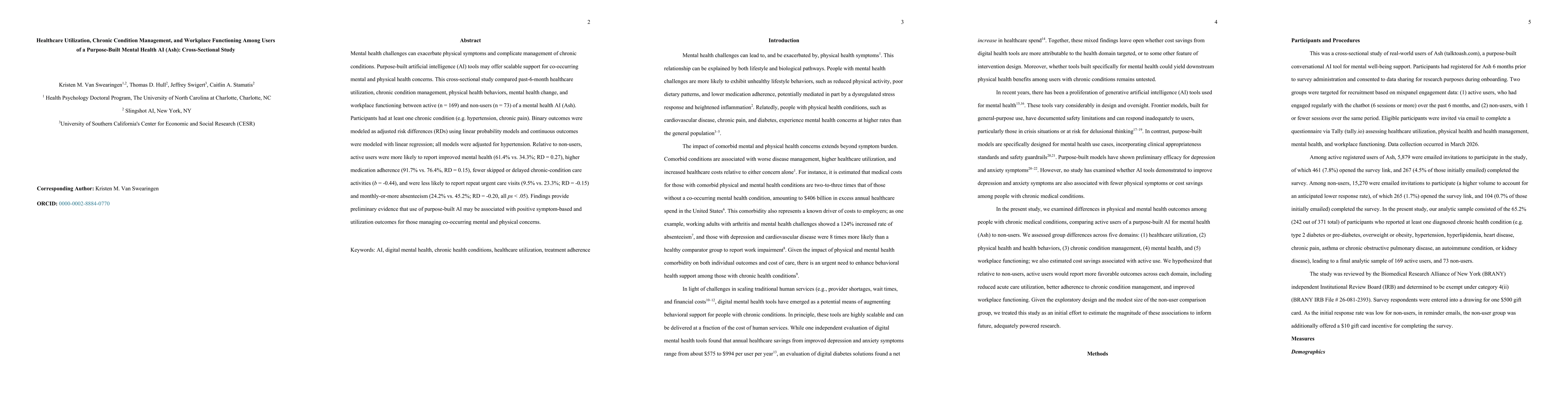 Thumbnail for Healthcare Utilization, Chronic Condition Management, and Workplace Functioning Among Users of a Purpose-Built Mental Health AI (Ash): Cross-Sectional Study