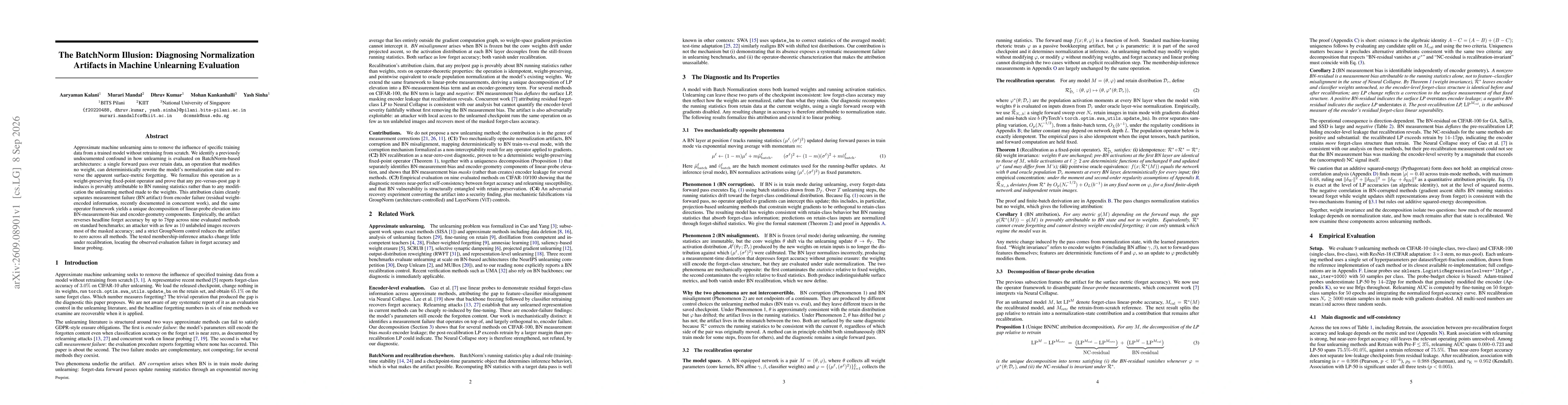 Thumbnail for The BatchNorm Illusion: Diagnosing Normalization Artifacts in Machine Unlearning Evaluation