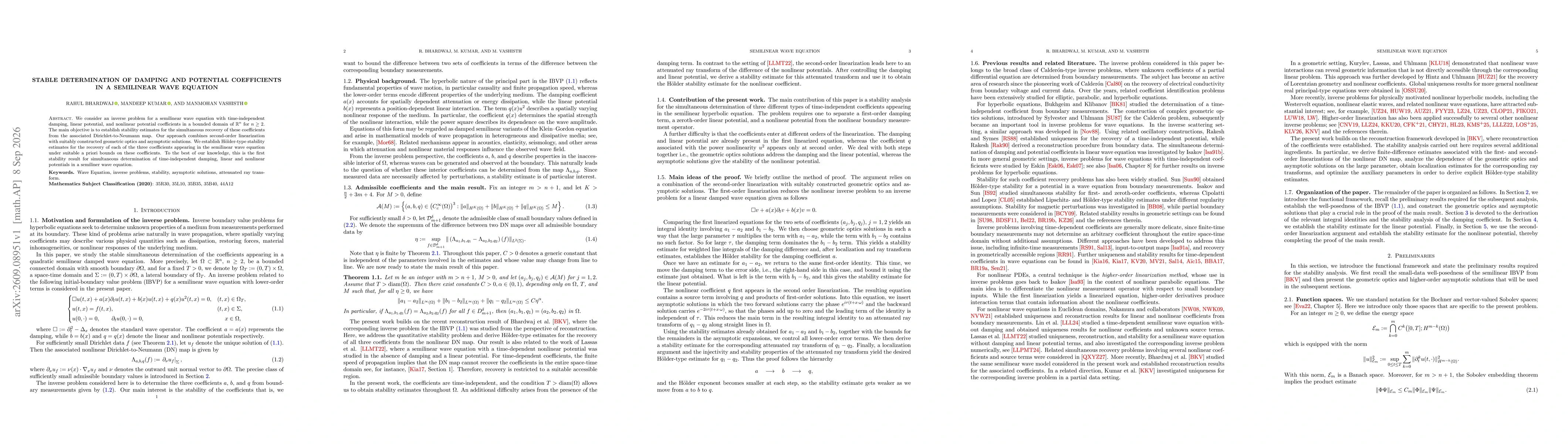 Thumbnail for Stable determination of damping and potential coefficients in a semilinear wave equation