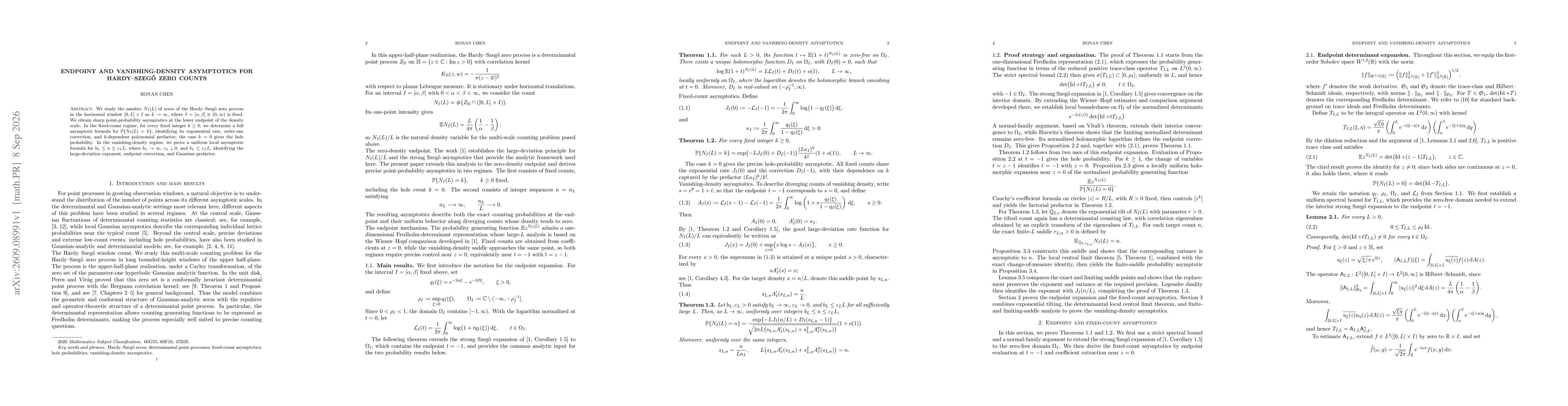 Thumbnail for Endpoint and Vanishing-Density Asymptotics for Hardy--Szegő Zero Counts