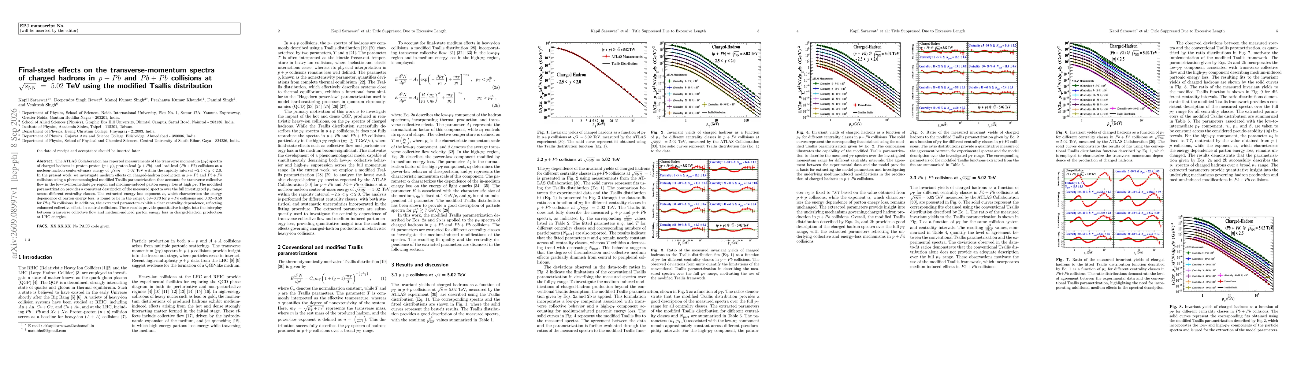 Thumbnail for Final-state effects on the transverse-momentum spectra of charged hadrons in $p+Pb$ and $Pb+Pb$ collisions at $\sqrt {s_{\rm{NN}}}~=~5.02$~TeV using the modified Tsallis distribution