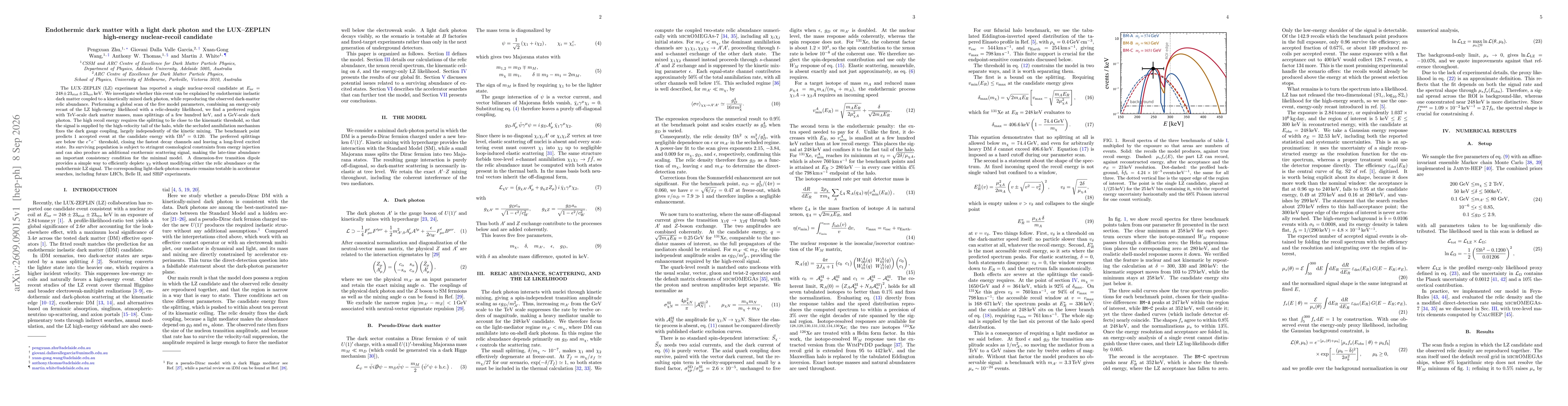 Thumbnail for Endothermic dark matter with a light dark photon and the LUX--ZEPLIN high-energy nuclear-recoil candidate
