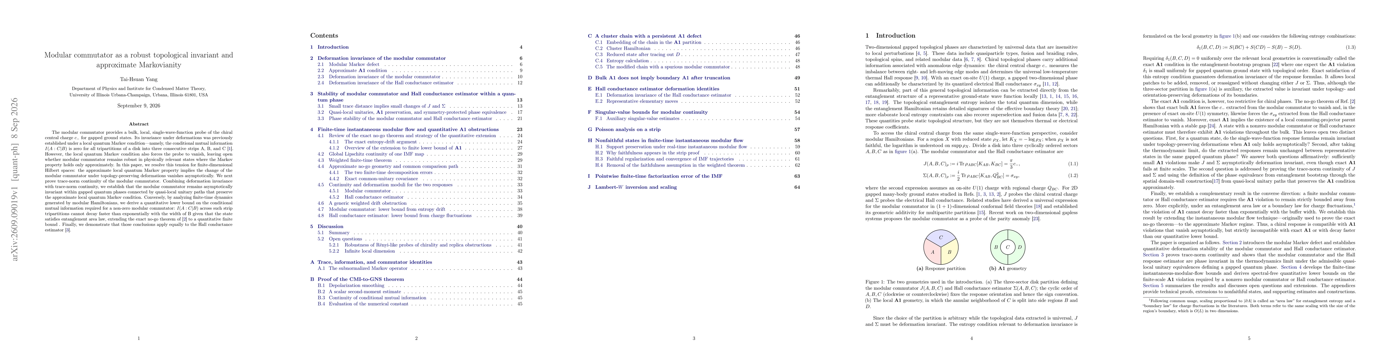 Thumbnail for Modular commutator as a robust topological invariant and approximate Markovianity