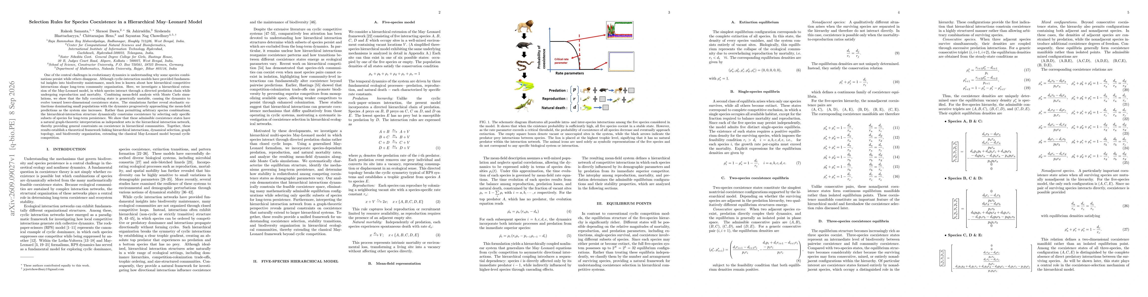 Thumbnail for Selection Rules for Species Coexistence in a Hierarchical May-Leonard Model