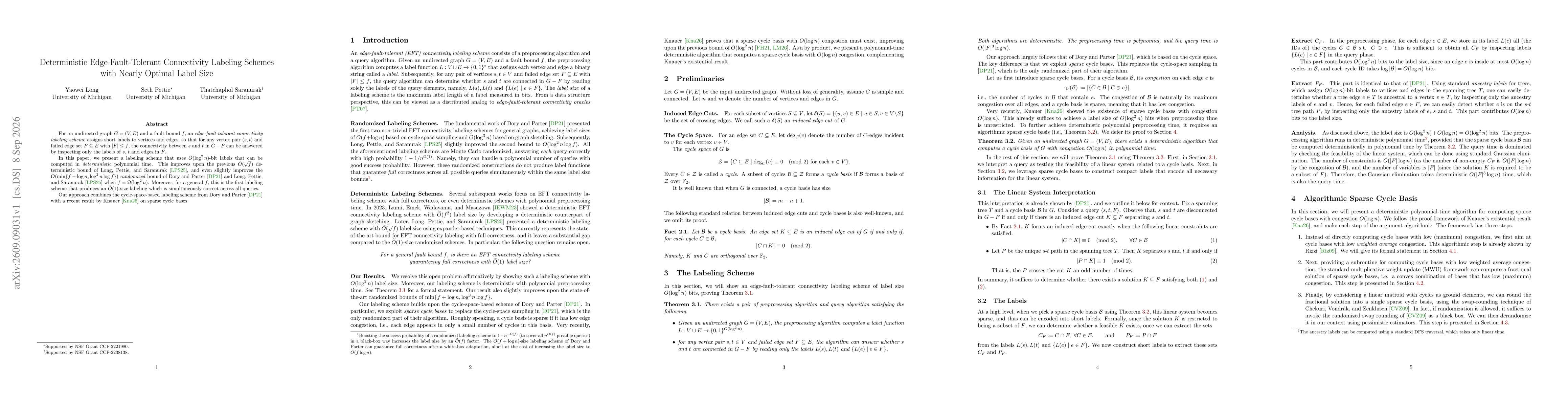 Thumbnail for Deterministic Edge-Fault-Tolerant Connectivity Labeling Schemes with Nearly Optimal Label Size