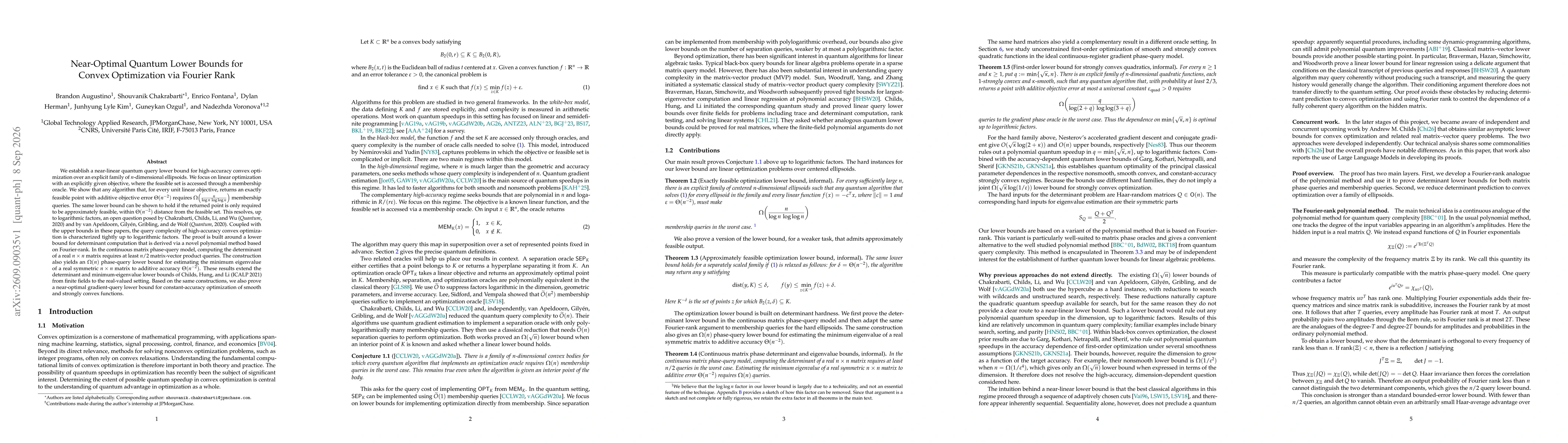 Thumbnail for Near-Optimal Quantum Lower Bounds for Convex Optimization via Fourier Rank